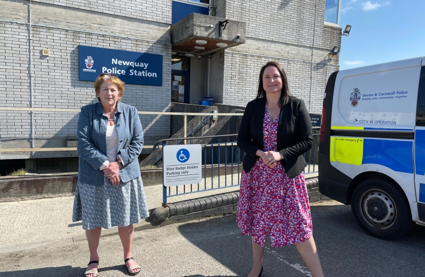 Outside Newquay Police Station with Linda Taylor, Leader of Cornwall Conservatives