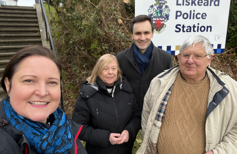 With Cllr Nick Craker, Jane Pascoe and Julian Smith outside Liskeard Police Station opening in 2024 